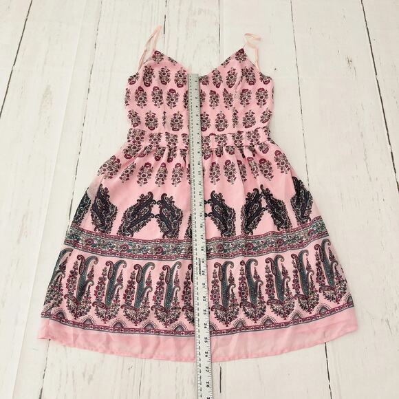 Sage Spool N72 Pink Floral Paisley Boho Sleeveless Mini Dress Size M - Picture 4 of 7